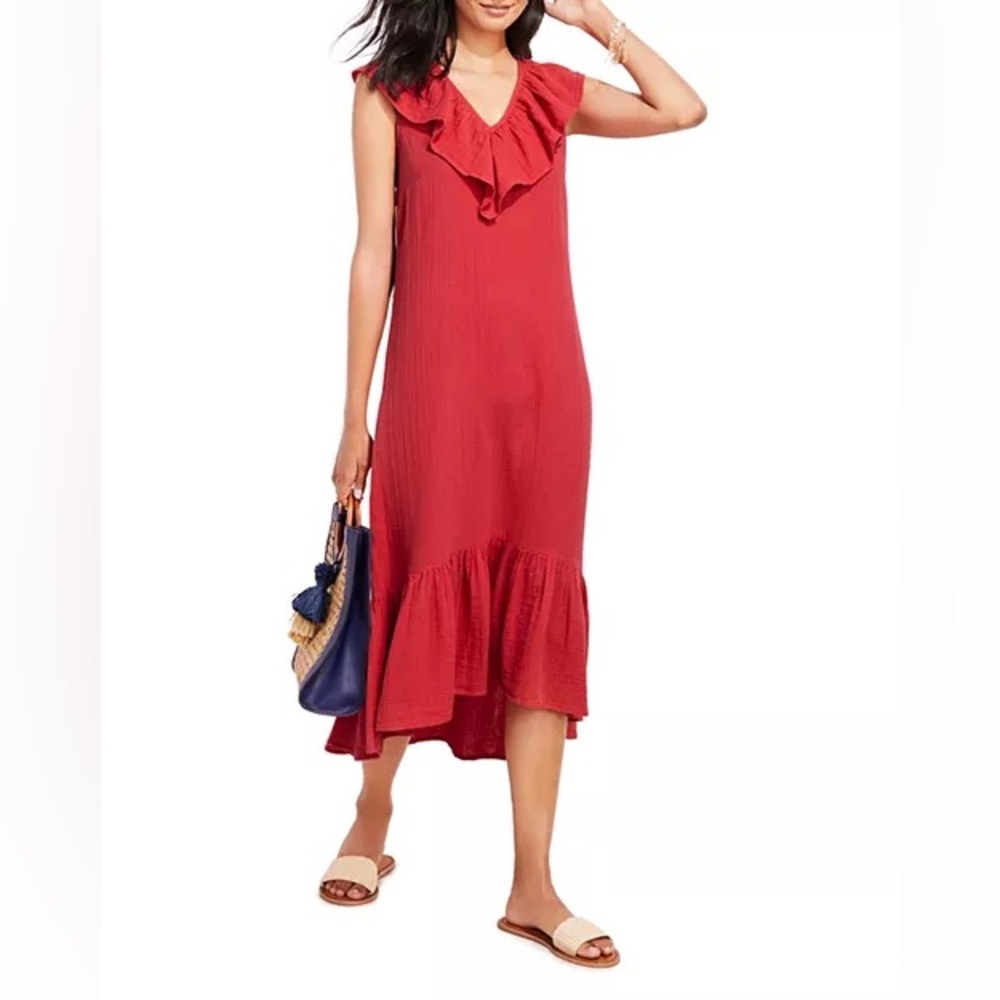 Vineyard Vines Ruffle Trim Double Gauze Midi Dress Size S